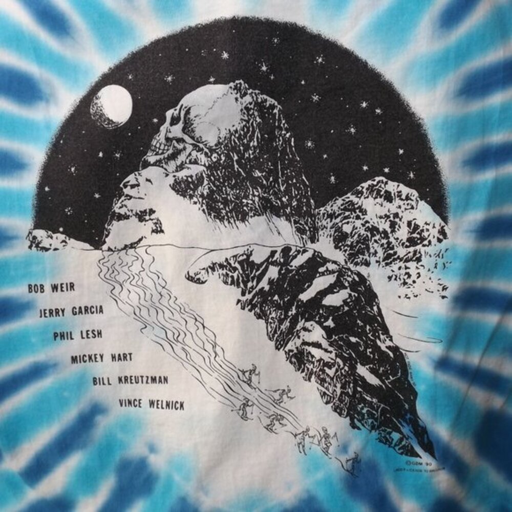 Vtg GRATEFUL DEAD Cropped Tee, L, Blue Tie-dye, Long sleeve, Skiing Skeleton - Picture 6 of 15